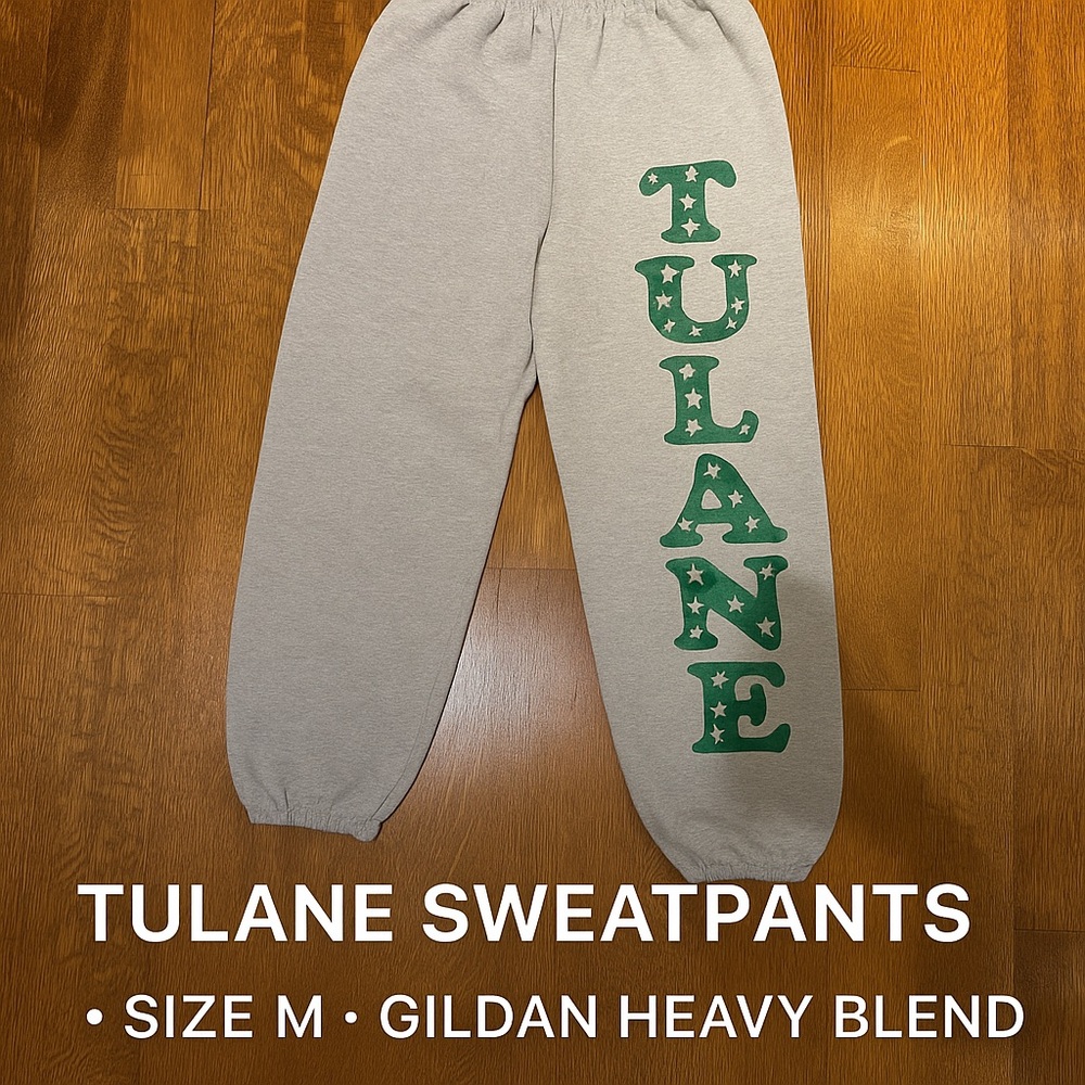 Tulane University Sweatpants Gray Green Stars letter – Gildan Heavy Blend Size M